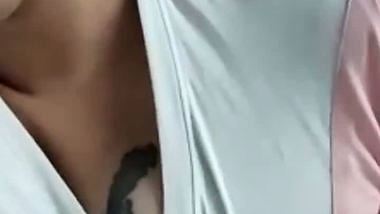 Tattooed breasts Indian girl showing boob on video call
