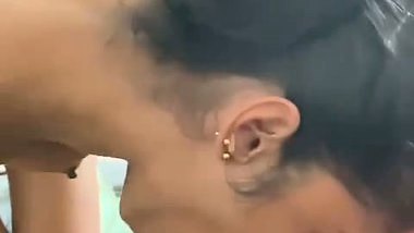 Slim wife licking dick and blowjob like a pro slut