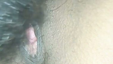 Man licks his wife’s shaved pussy like a dog